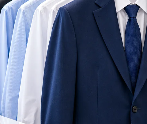 Ternos e camisas sociais em cabides prontos para entrega a clientes empresariais